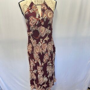 LOFT Pink and Cream Halter Midi Sundress